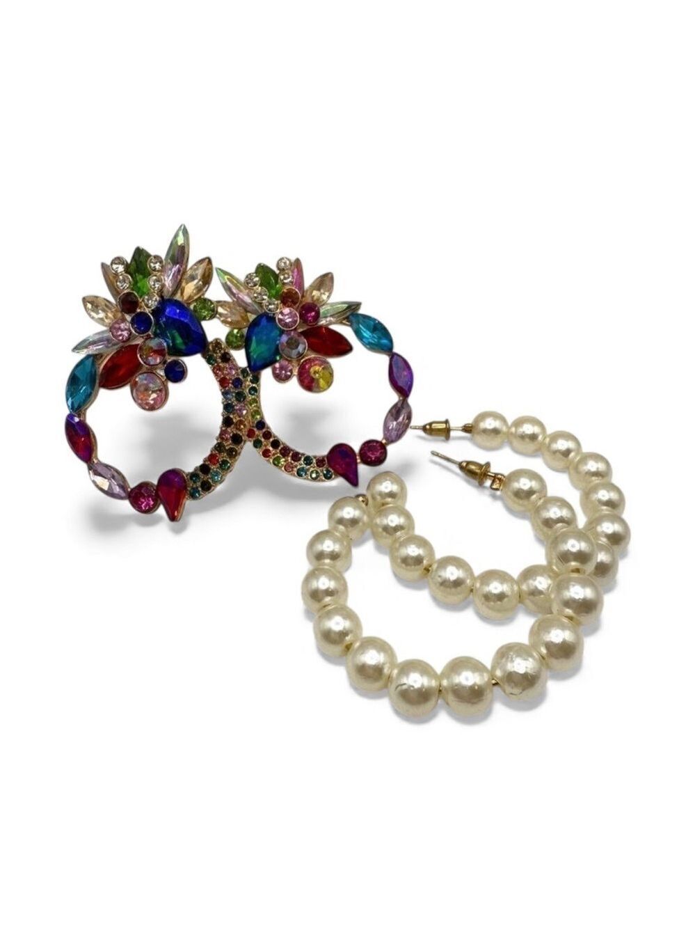 Rhinestone Faux Pearl Earrings 2 Pair